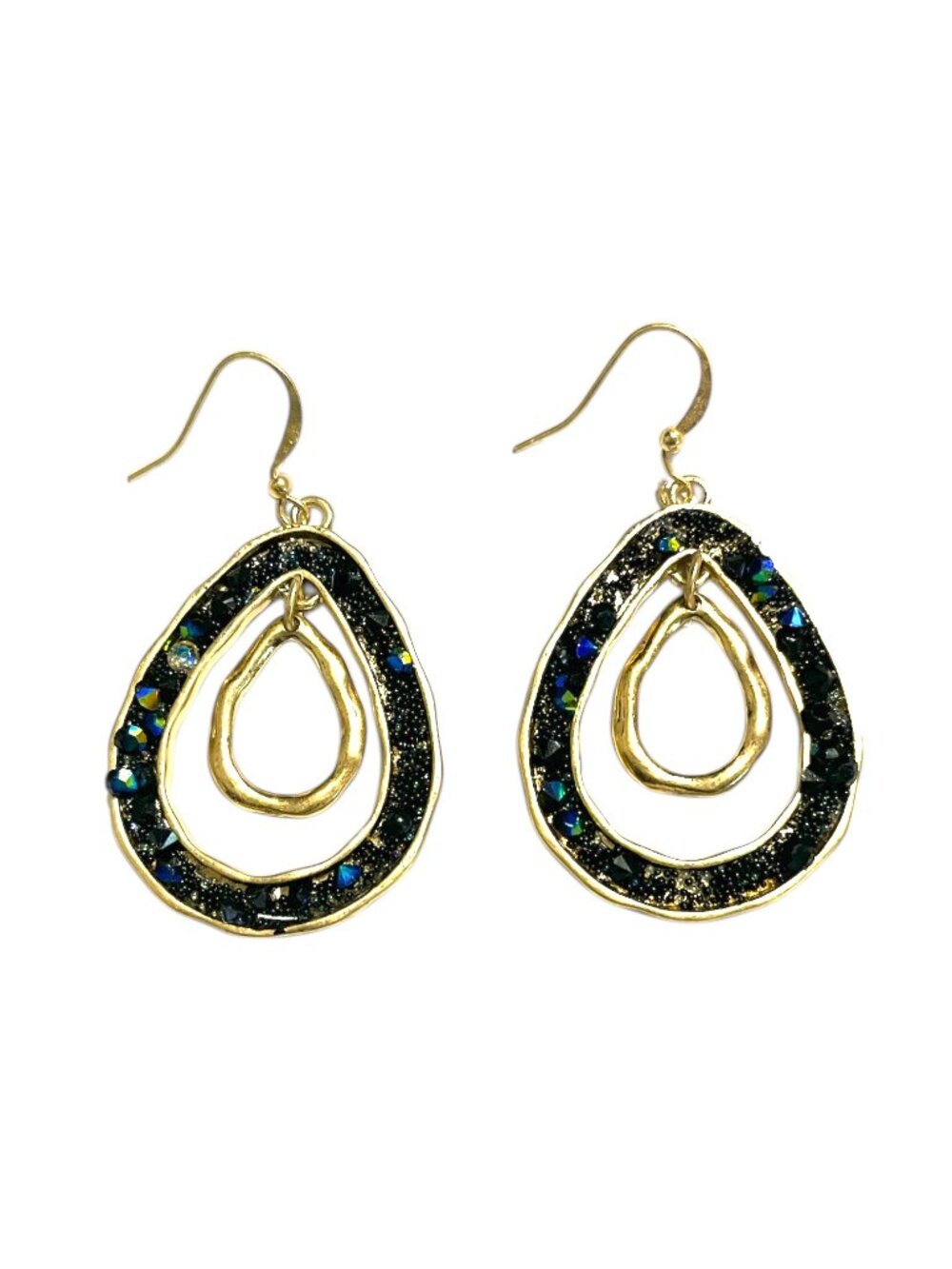 Black Metal Nesting Teardrop Fish Hook Earrings